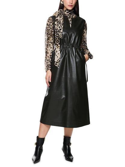 LEATHER MAXI DRESS W V-NECK