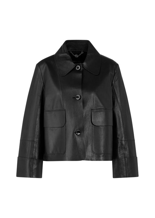 Black leather jacket on a white background