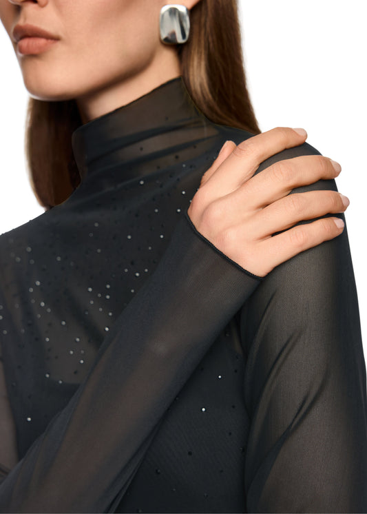 LONG SLEEVE MESH TOP W HOTFIX SPARKLES