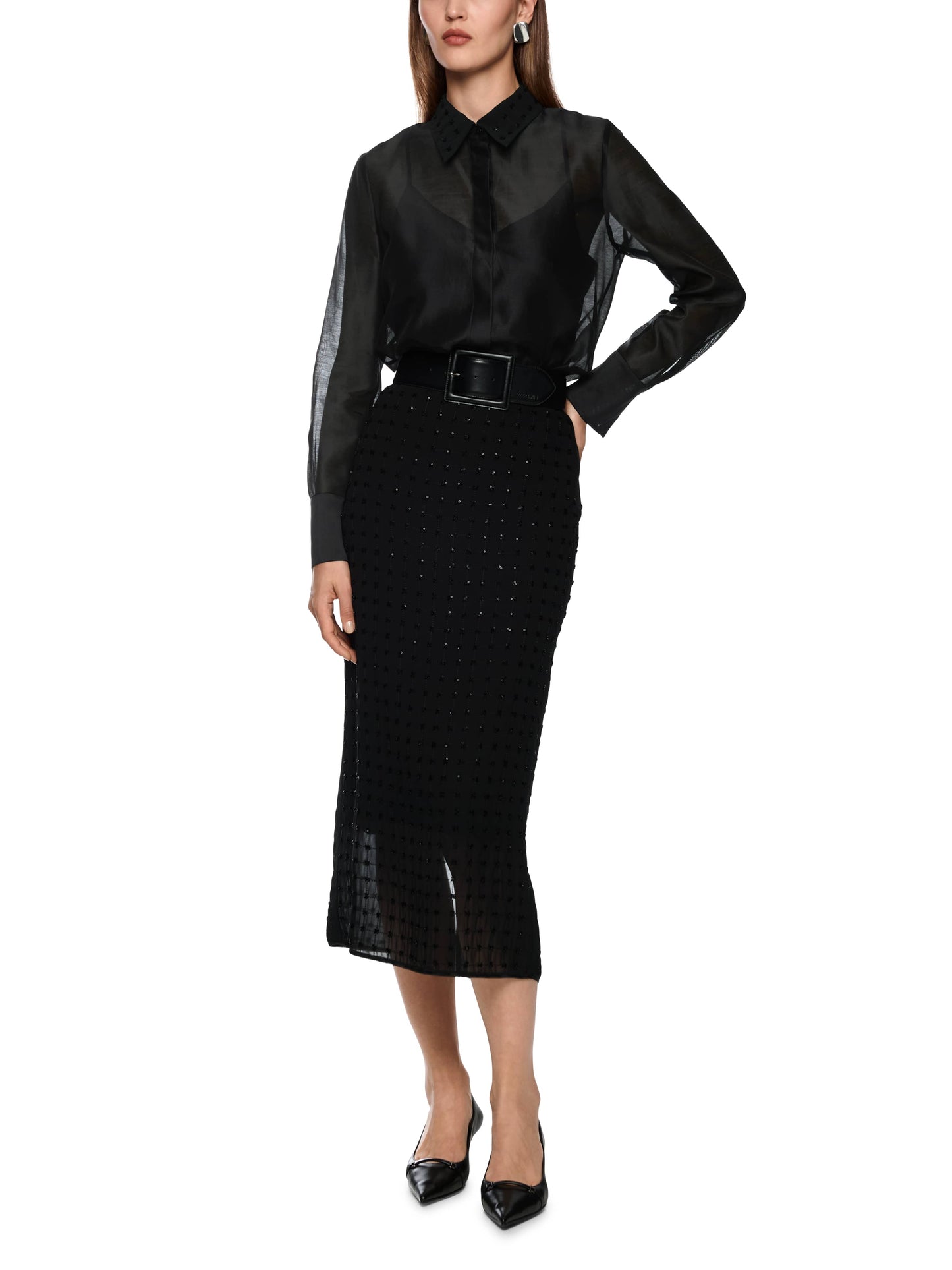 BLACK ORGANZA BLOUSE W EMBROIDERY