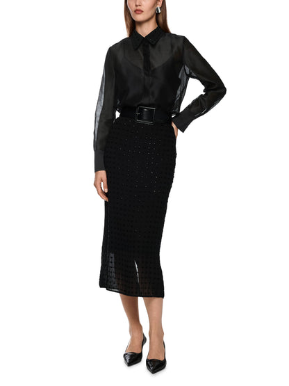 BLACK ORGANZA BLOUSE W EMBROIDERY
