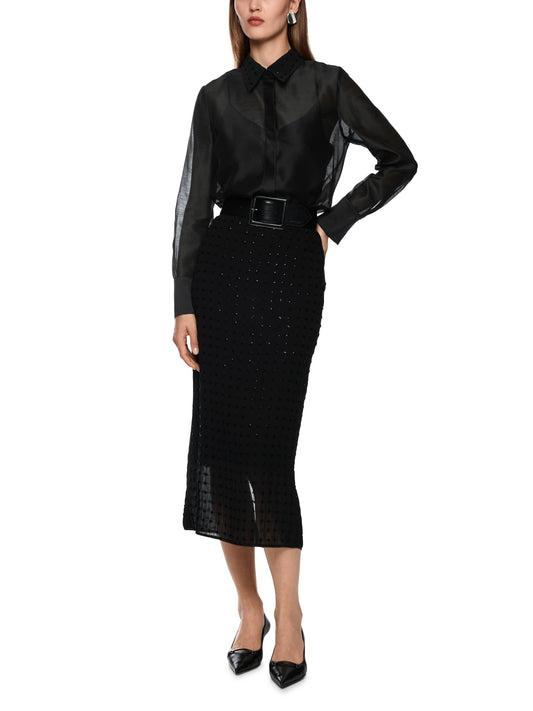 BLACK ORGANZA BLOUSE W EMBROIDERY