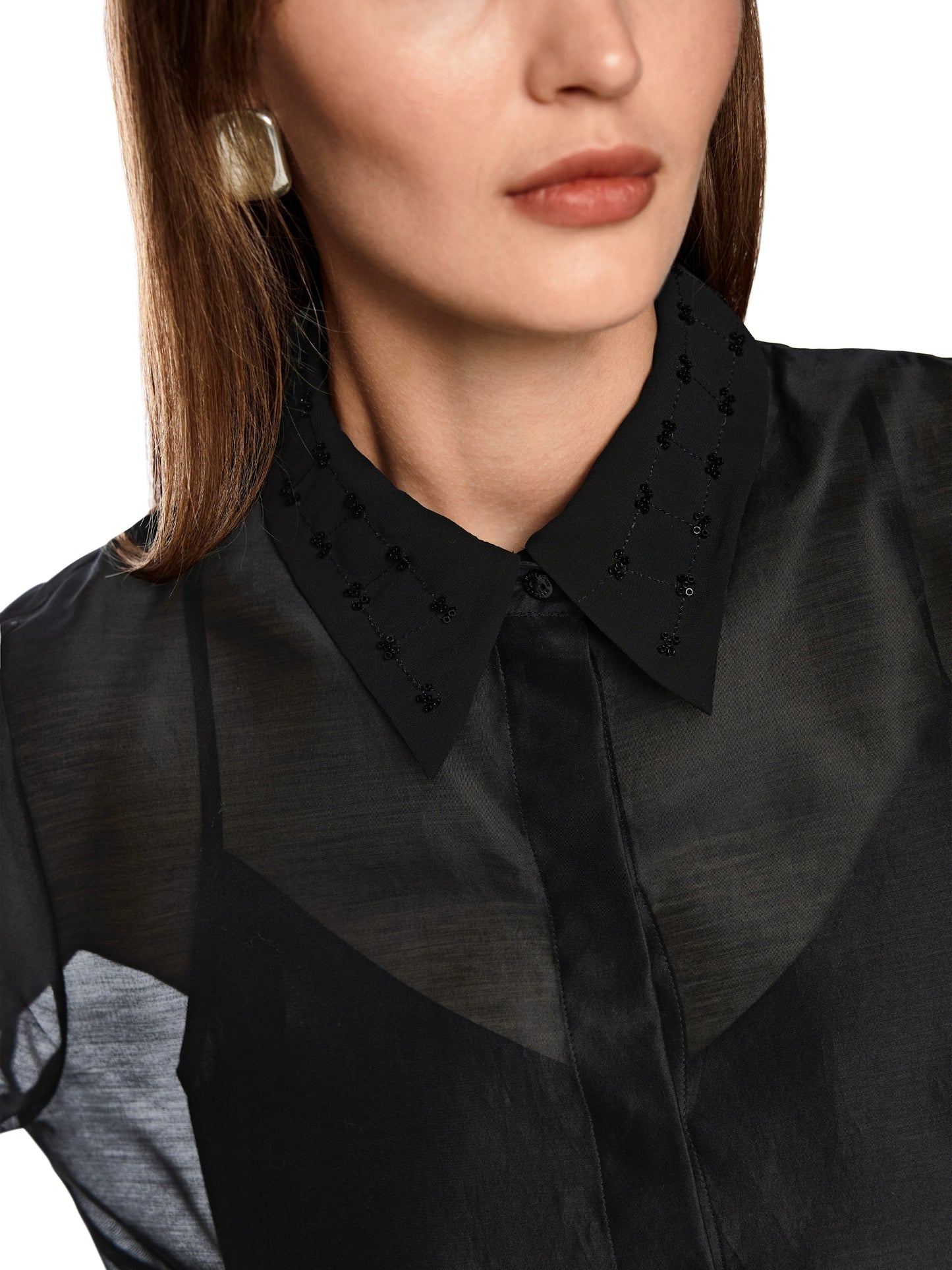 BLACK ORGANZA BLOUSE W EMBROIDERY
