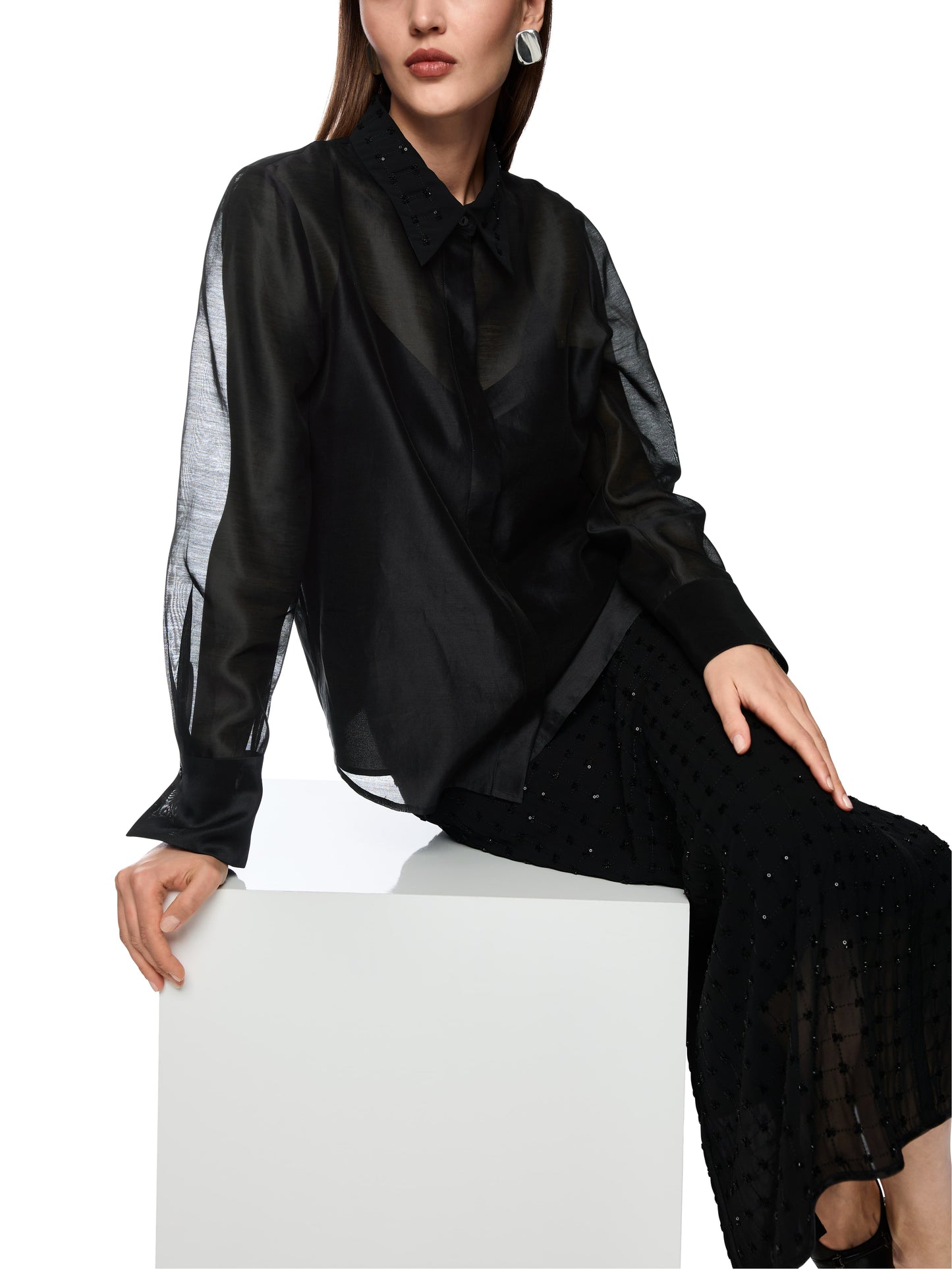 BLACK ORGANZA BLOUSE W EMBROIDERY