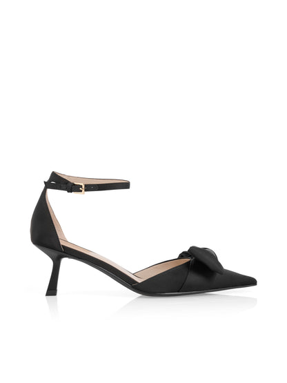 BLACK SATIN KIYYEN HEEL ANKLE STRAP