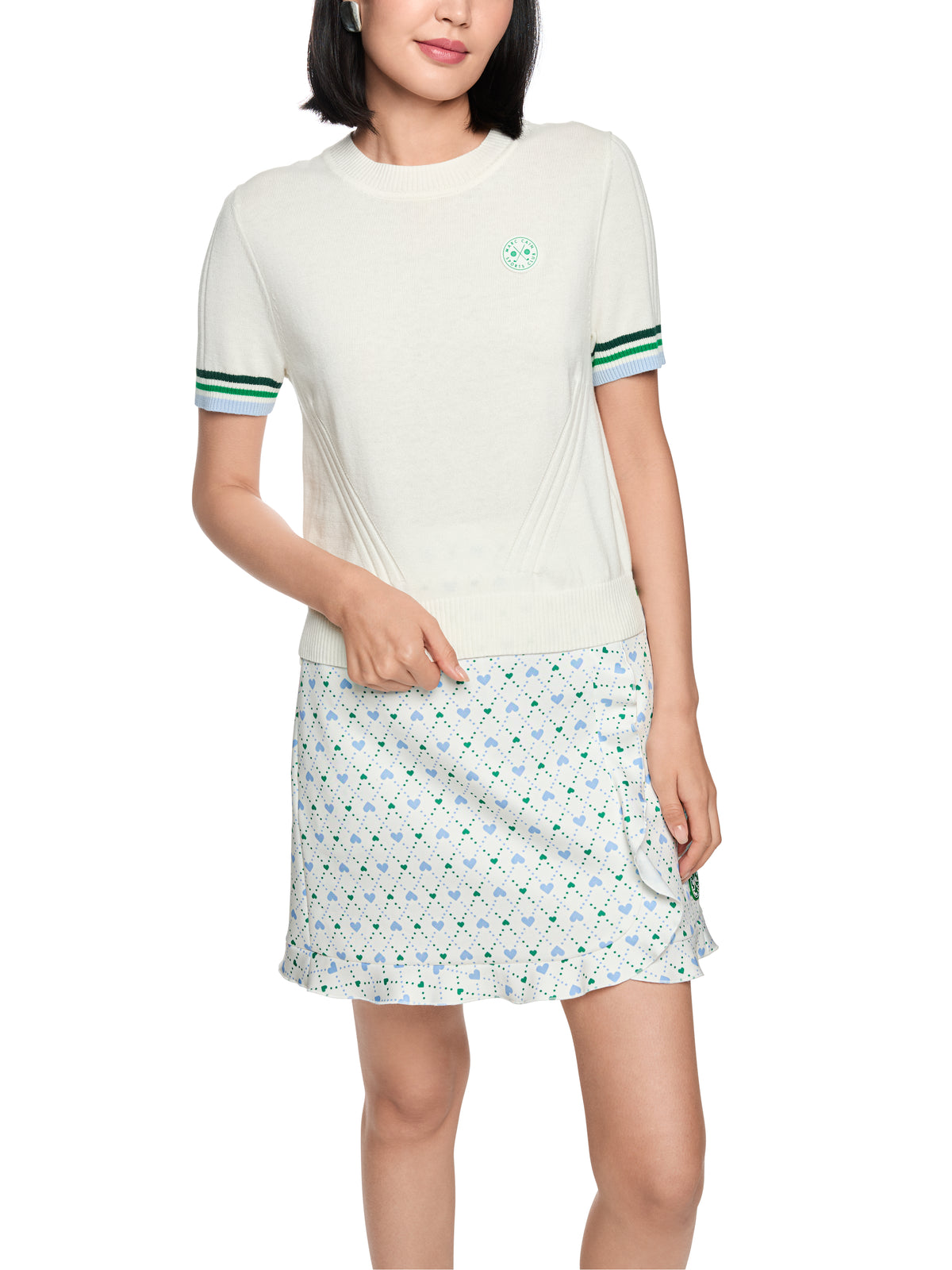 Short Sleeve Crew Knit With Stripe Trim by Marc Cain - view 2