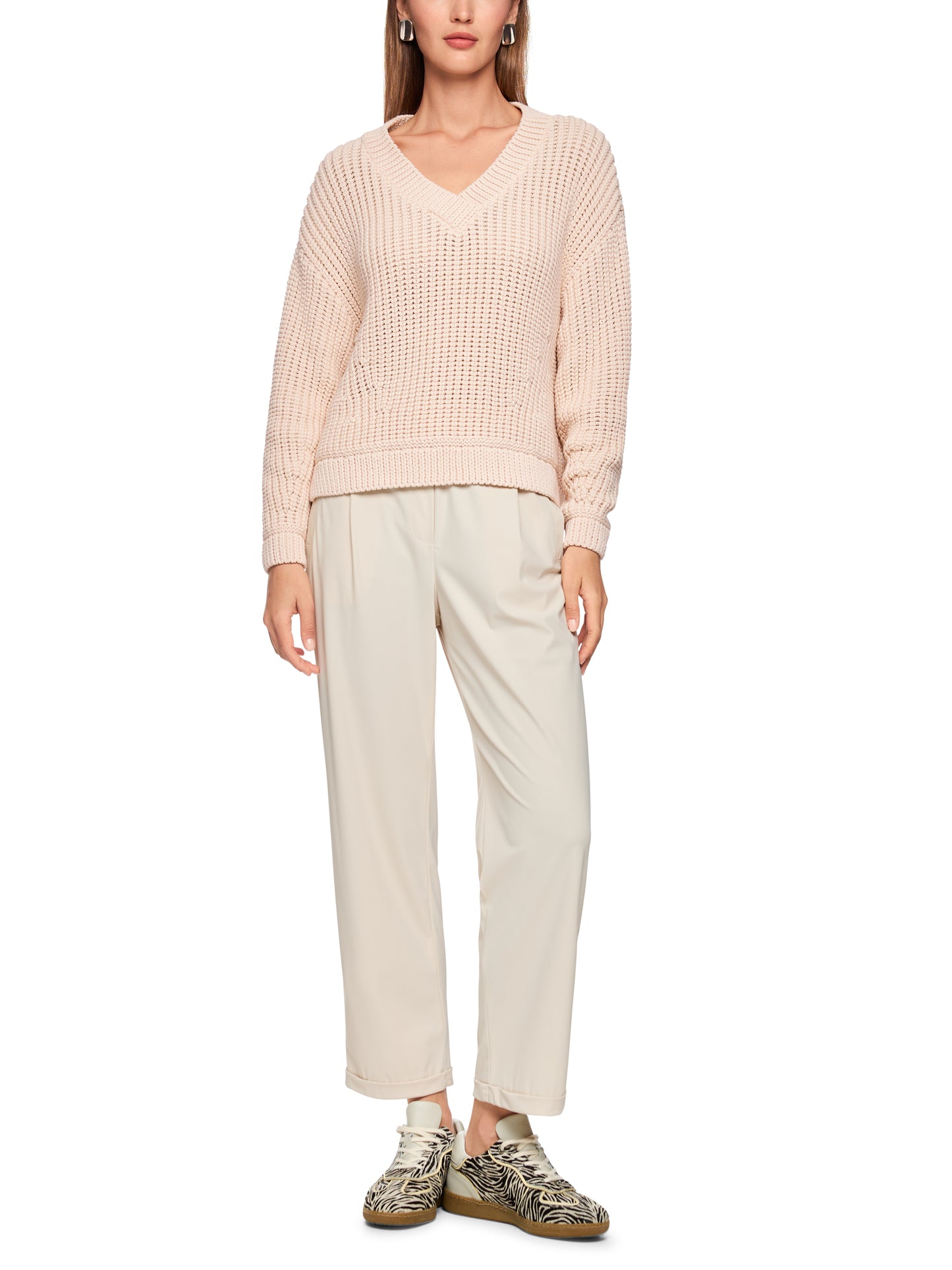 Cotton Blend V Neck Knit In Magnolia by Marc Cain - view 7