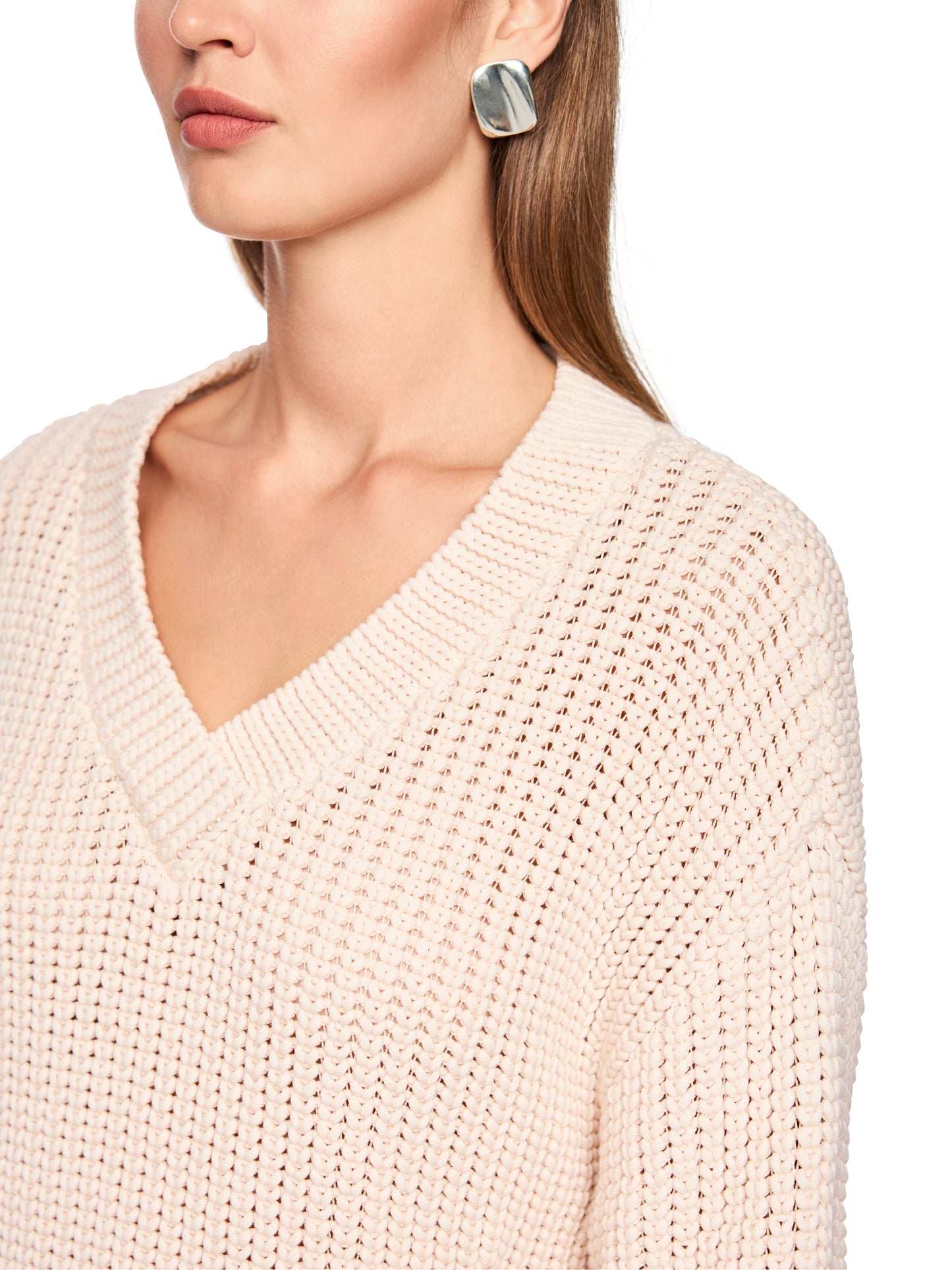 Cotton Blend V Neck Knit In Magnolia by Marc Cain - view 5