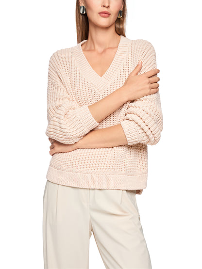 Cotton Blend V Neck Knit In Magnolia by Marc Cain - view 2