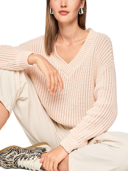 Cotton Blend V Neck Knit In Magnolia by Marc Cain - view 3