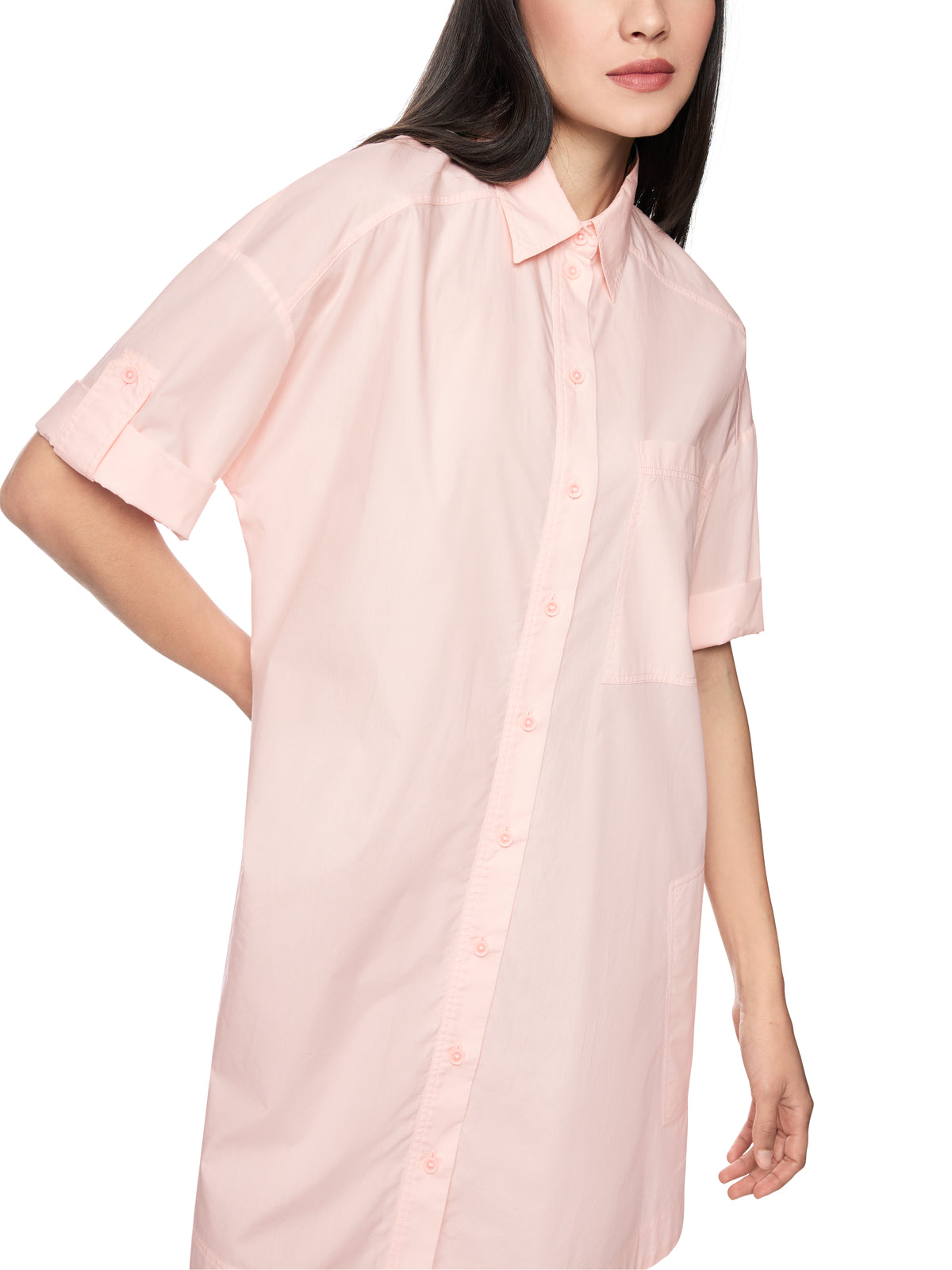 SHORT SLEEVE MINI SHIRT DRESS IN ROSEWATER