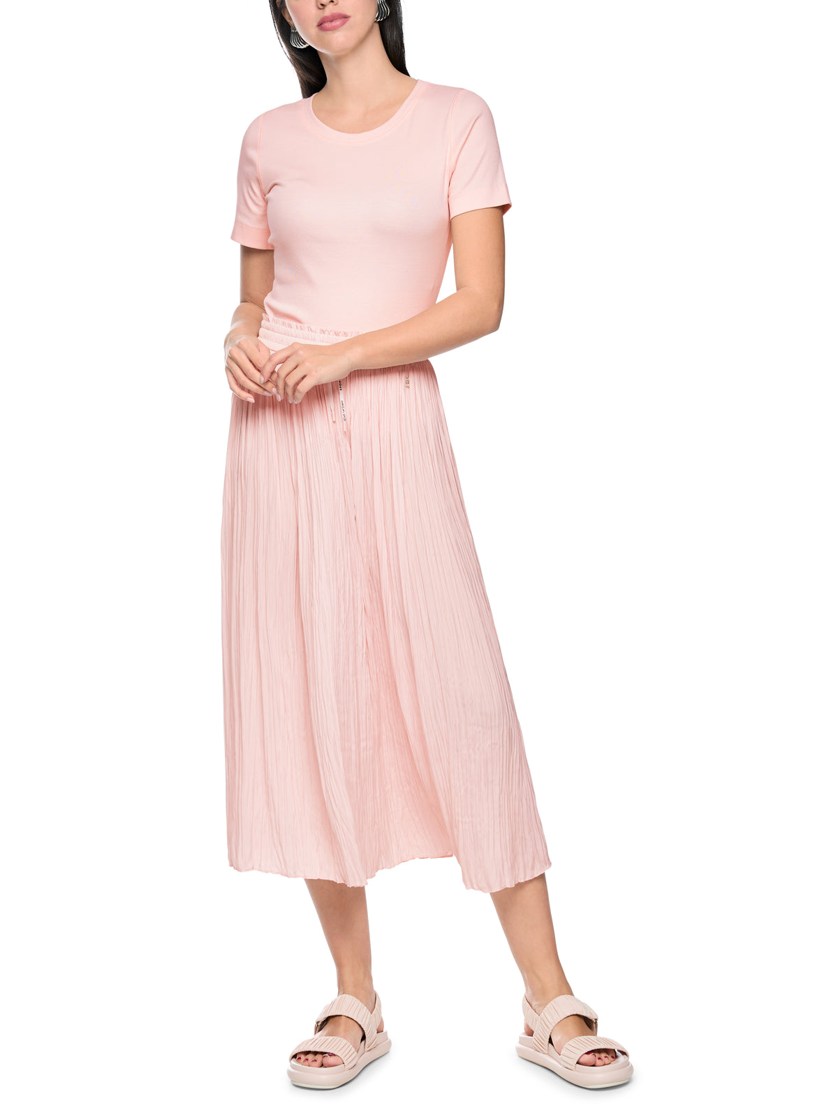 RIBBED SLIM  CREW T-SHIRT IN ROSEWATER