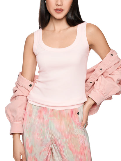 BASIC RIB SCOOP NECK TANK IN ROSEWATER