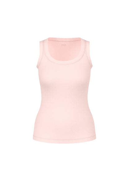 BASIC RIB SCOOP NECK TANK IN ROSEWATER