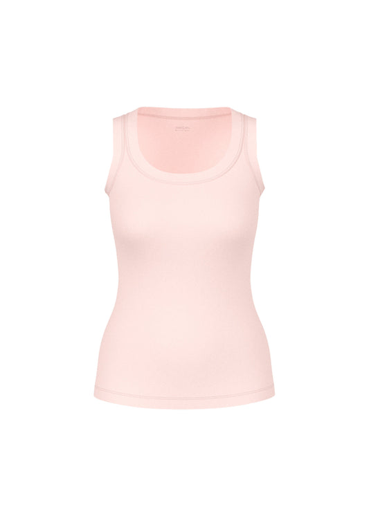 BASIC RIB SCOOP NECK TANK IN ROSEWATER