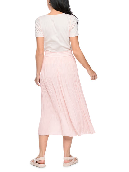 PLEATED SKIRT W ELASTIC WAISTBAND IN ROSEWATER