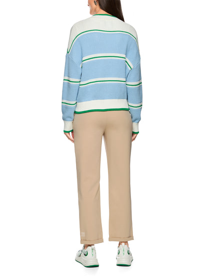 Cotton Blend Cardigan In Skyway Stripe by Marc Cain - view 6