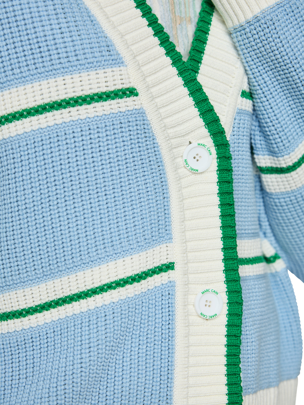 Cotton Blend Cardigan In Skyway Stripe by Marc Cain - view 5