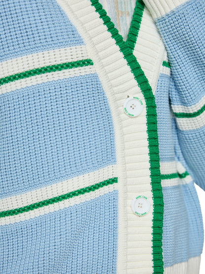 Cotton Blend Cardigan In Skyway Stripe by Marc Cain - view 5