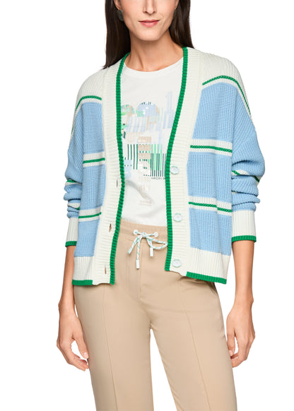 Cotton Blend Cardigan In Skyway Stripe by Marc Cain - view 2