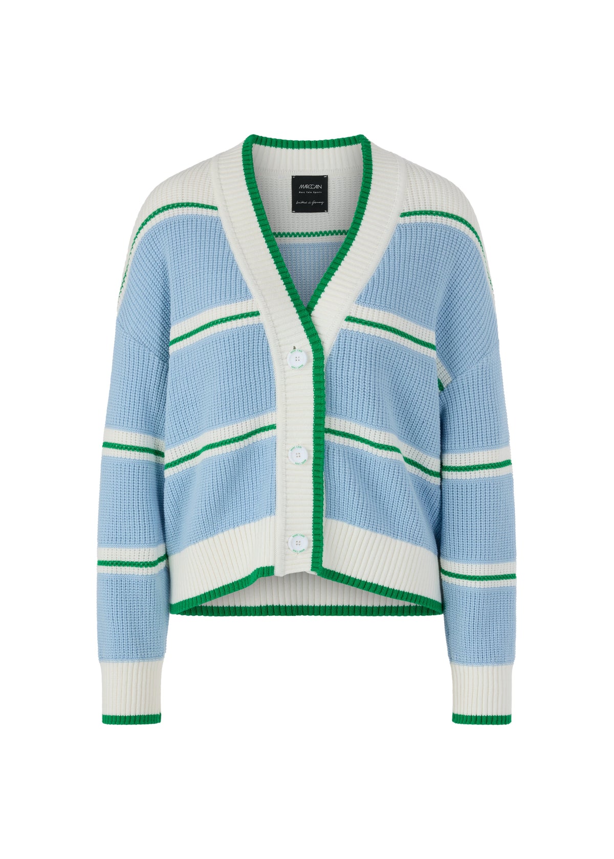 Cotton Blend Cardigan In Skyway Stripe by Marc Cain - view 1