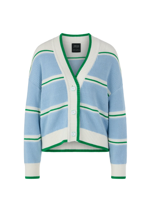 Cotton Blend Cardigan In Skyway Stripe by Marc Cain - view 1