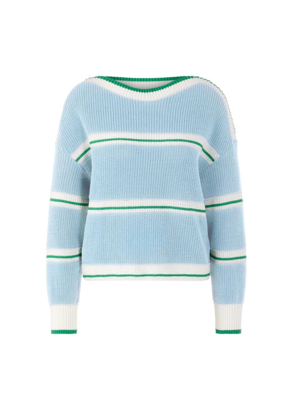 Cotton Blend Stripe Knit In Skyway Blue by Marc Cain - view 1