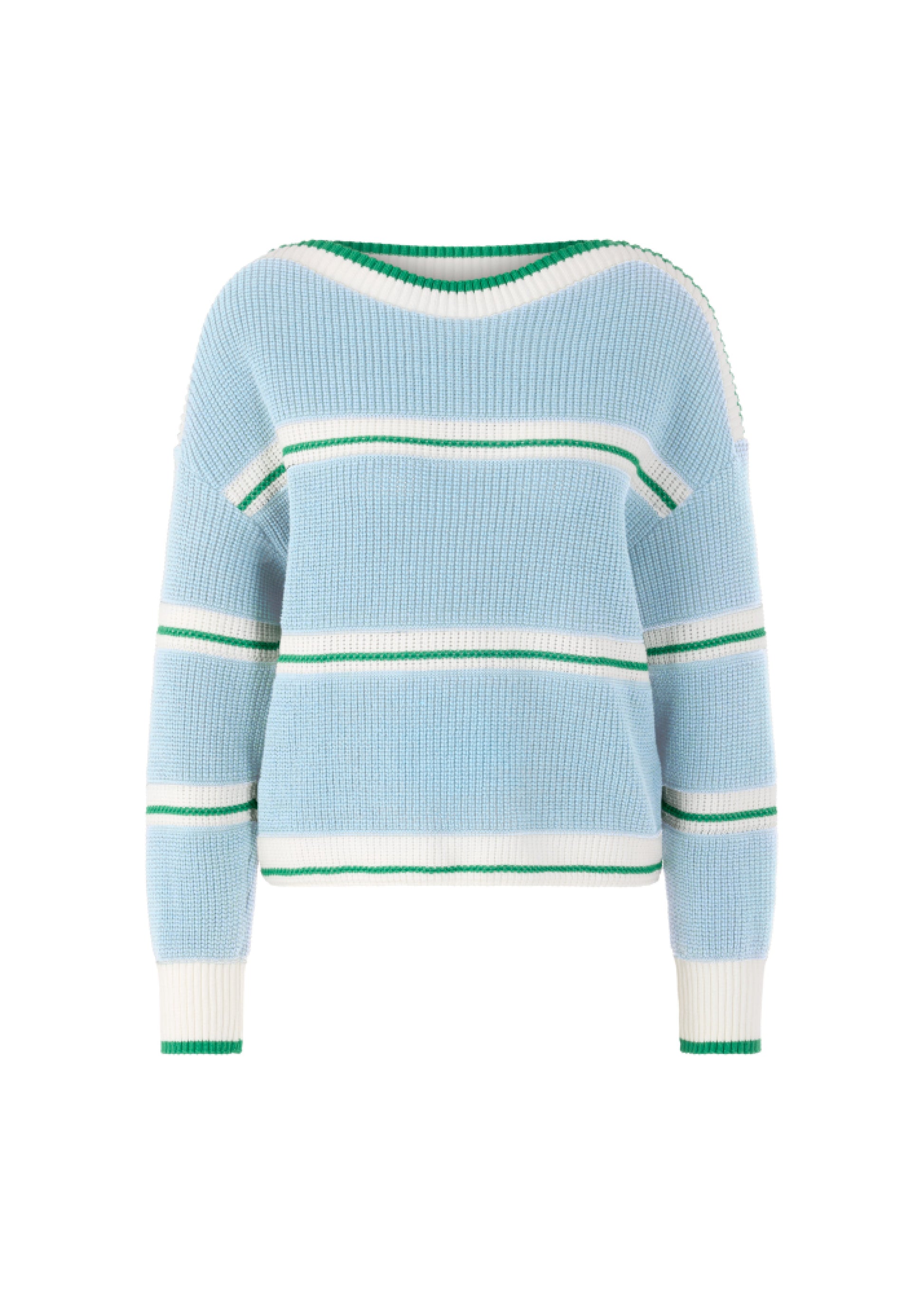 Cotton Blend Stripe Knit In Skyway Blue by Marc Cain - view 1