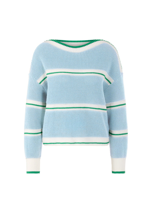 Cotton Blend Stripe Knit In Skyway Blue by Marc Cain - view 1