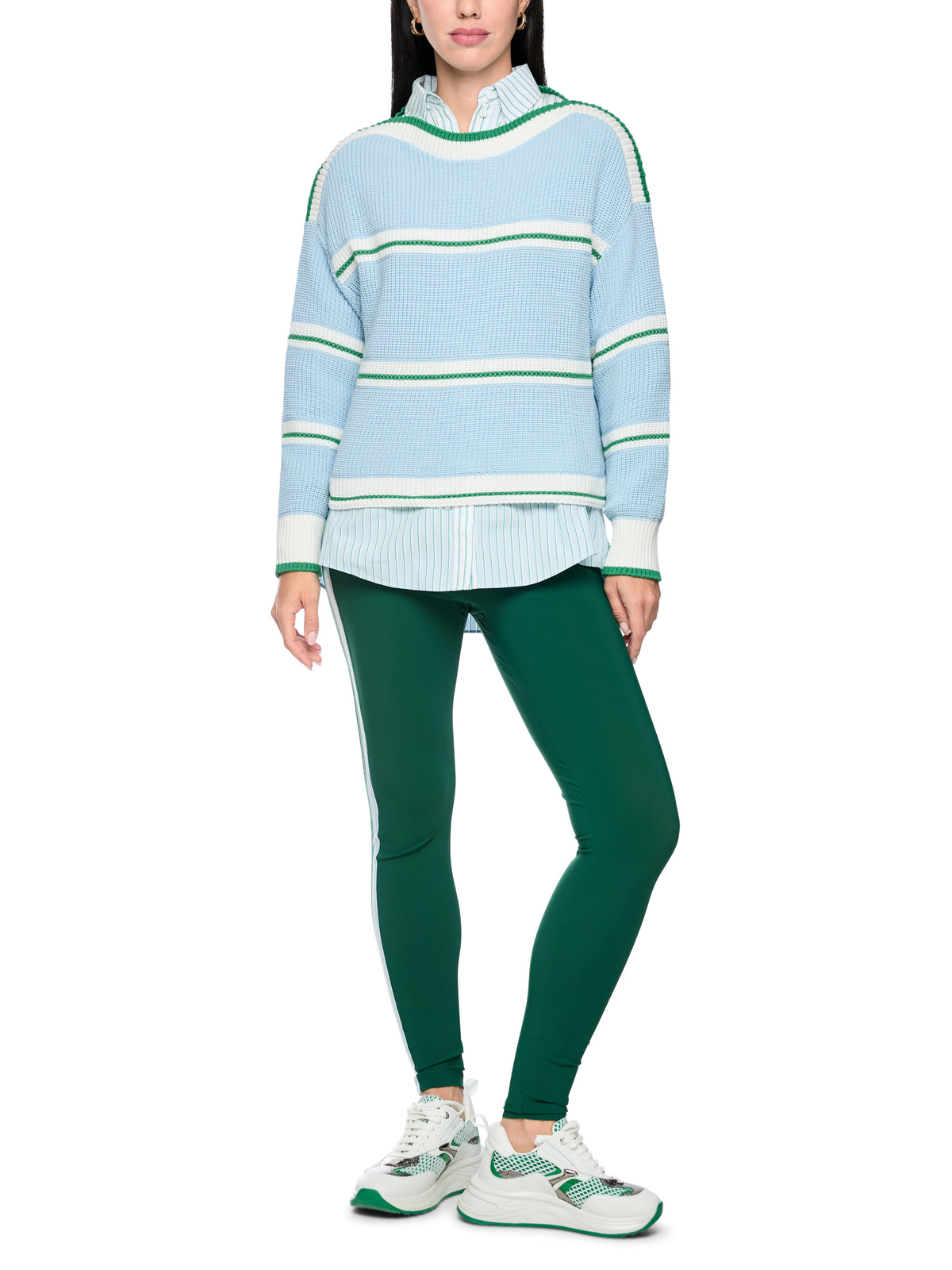 Cotton Blend Stripe Knit In Skyway Blue by Marc Cain - view 6