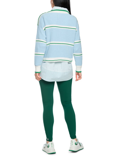Cotton Blend Stripe Knit In Skyway Blue by Marc Cain - view 5