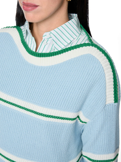 Cotton Blend Stripe Knit In Skyway Blue by Marc Cain - view 4