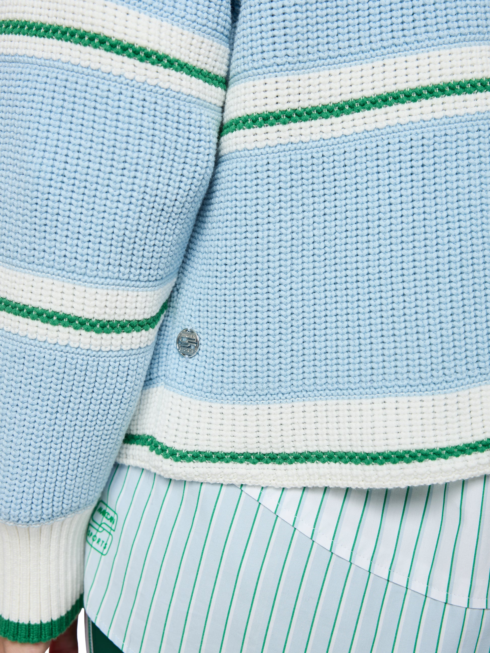 Cotton Blend Stripe Knit In Skyway Blue by Marc Cain - view 3