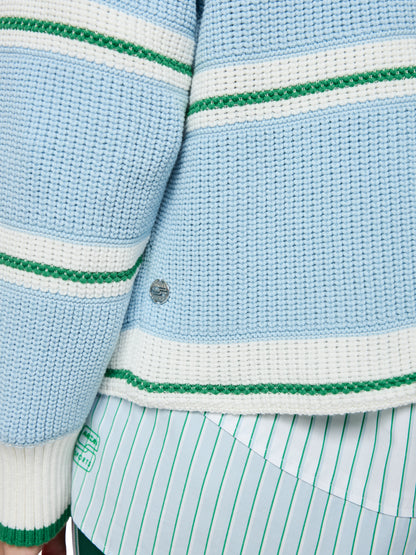 Cotton Blend Stripe Knit In Skyway Blue by Marc Cain - view 3