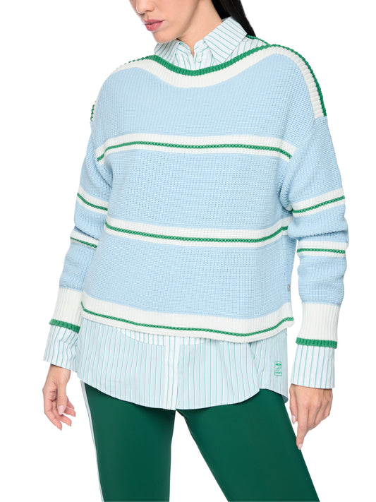 Cotton Blend Stripe Knit In Skyway Blue by Marc Cain - view 2