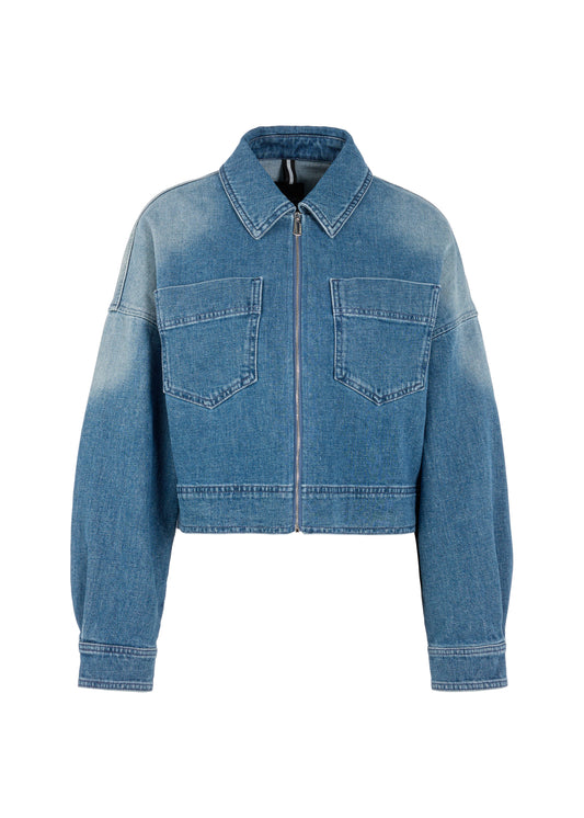 Zip Front Lightweight Jacket In Blue Denim by Marc Cain - view 1