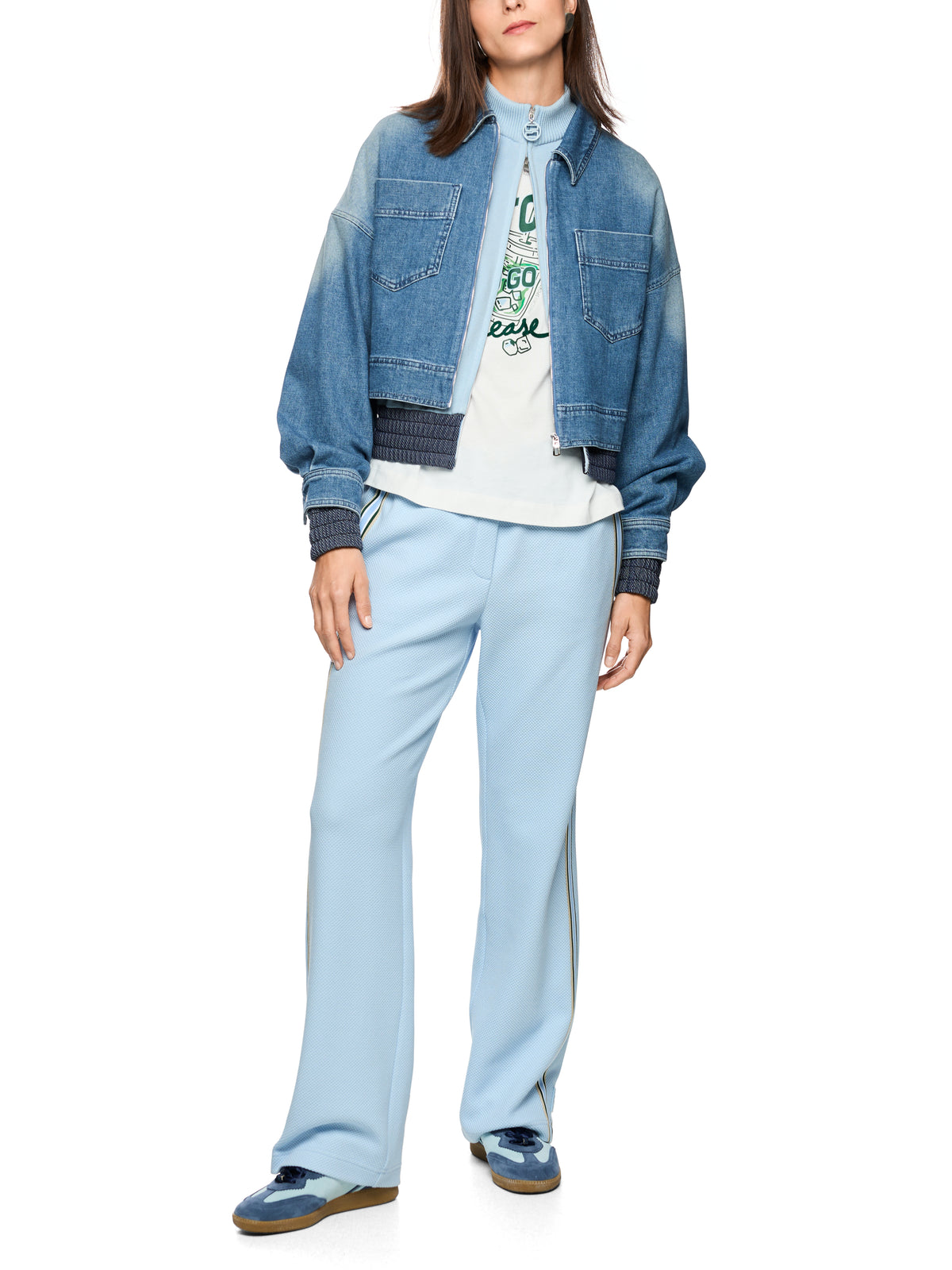 Zip Front Lightweight Jacket In Blue Denim by Marc Cain - view 6