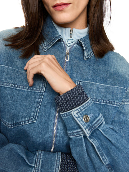 Zip Front Lightweight Jacket In Blue Denim by Marc Cain - view 4