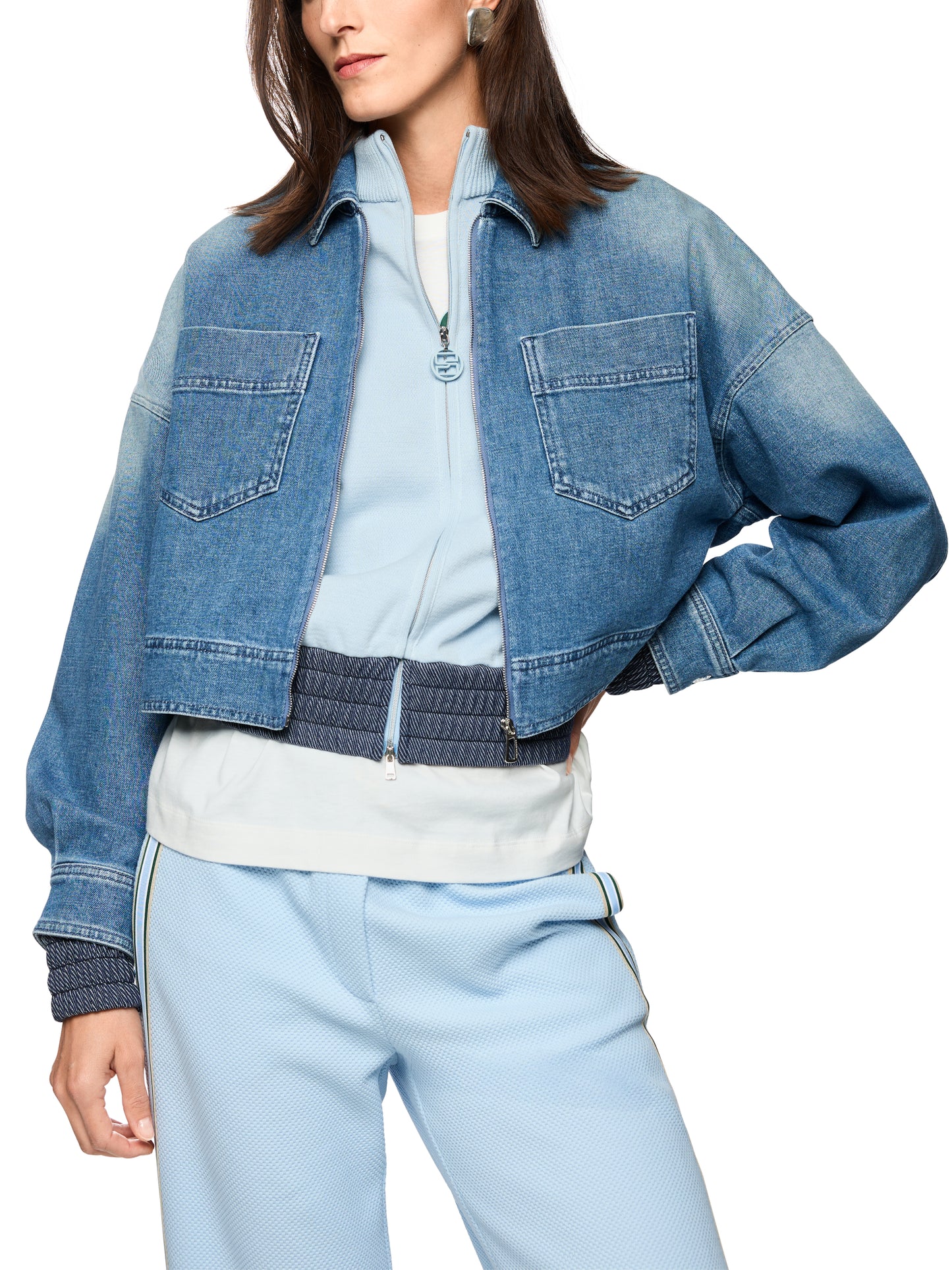 Zip Front Lightweight Jacket In Blue Denim by Marc Cain - view 2