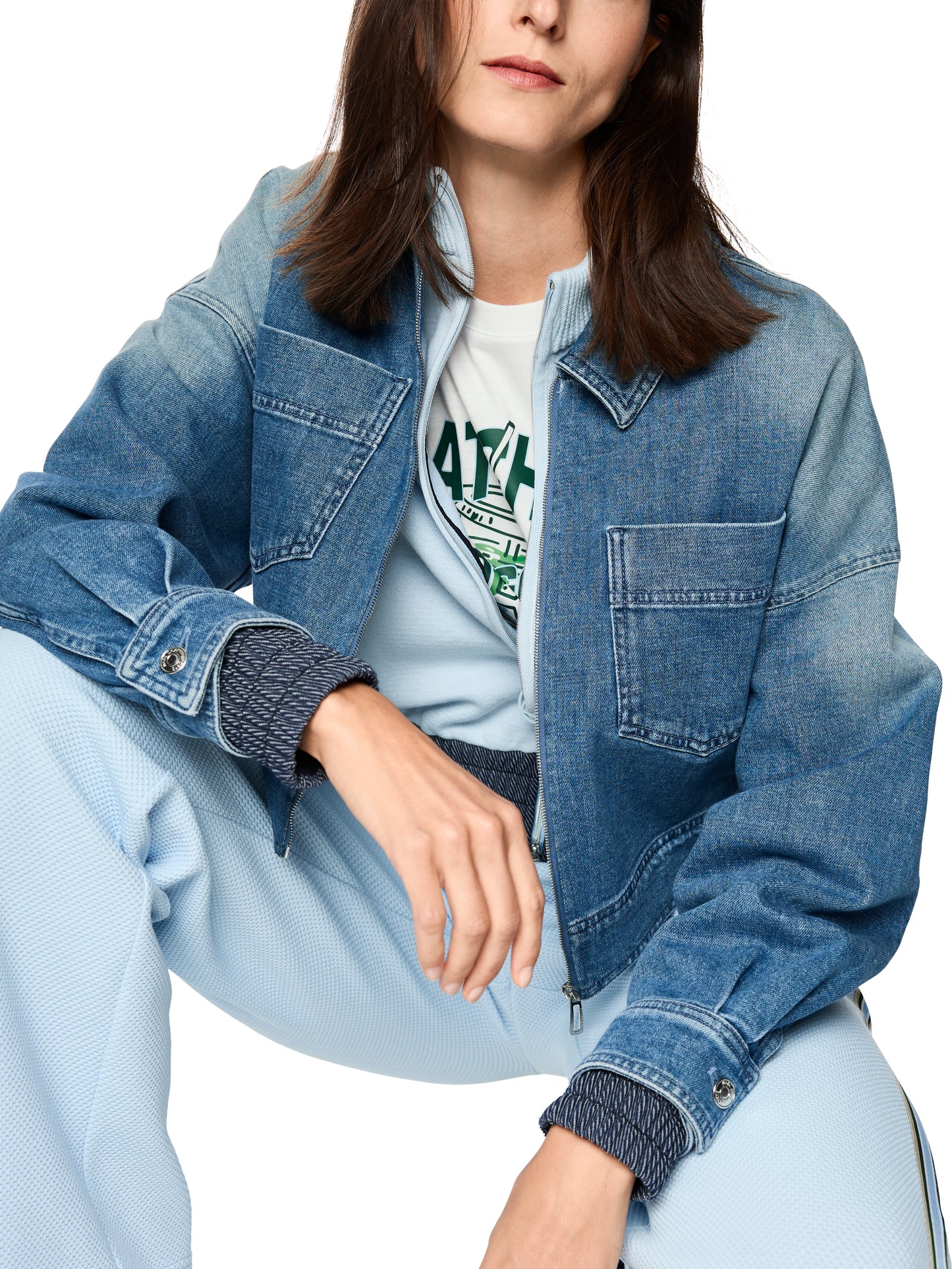 Zip Front Lightweight Jacket In Blue Denim by Marc Cain - view 3