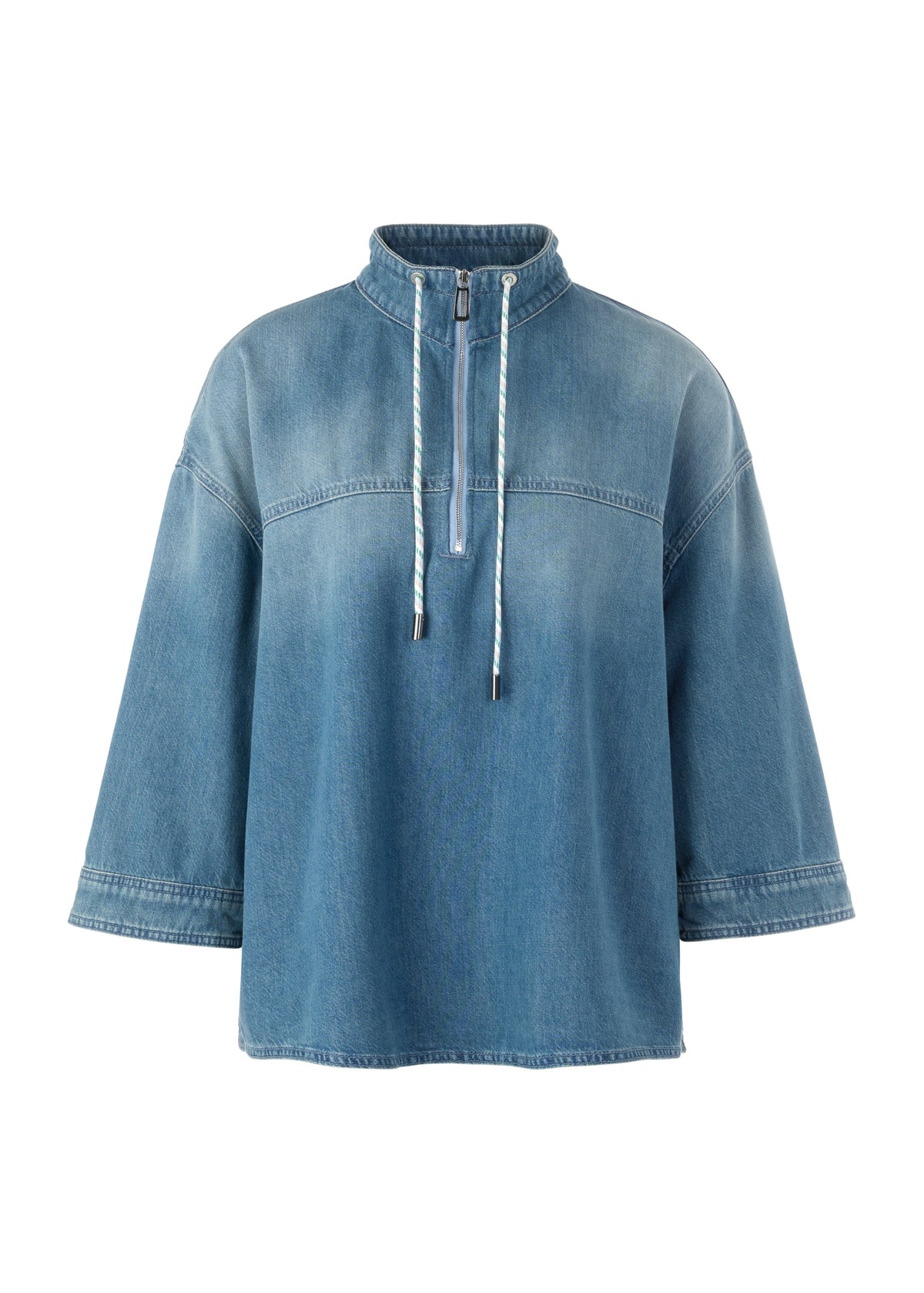 Zip Neck Top With Drawstring In Blue Denim by Marc Cain - view 1