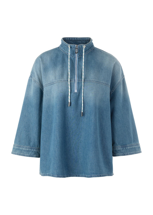 Zip Neck Top With Drawstring In Blue Denim by Marc Cain - view 1