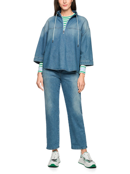 Zip Neck Top With Drawstring In Blue Denim by Marc Cain - view 7