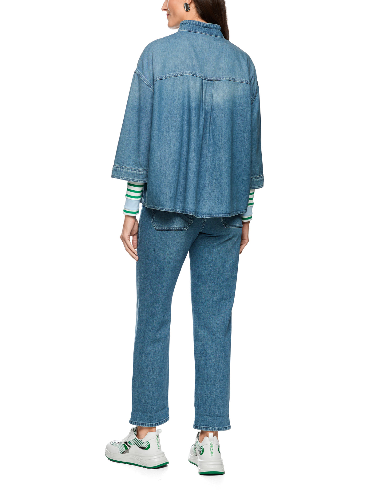 Zip Neck Top With Drawstring In Blue Denim by Marc Cain - view 6