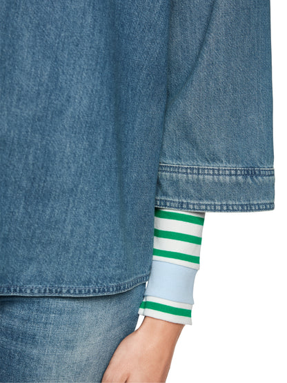 Zip Neck Top With Drawstring In Blue Denim by Marc Cain - view 4