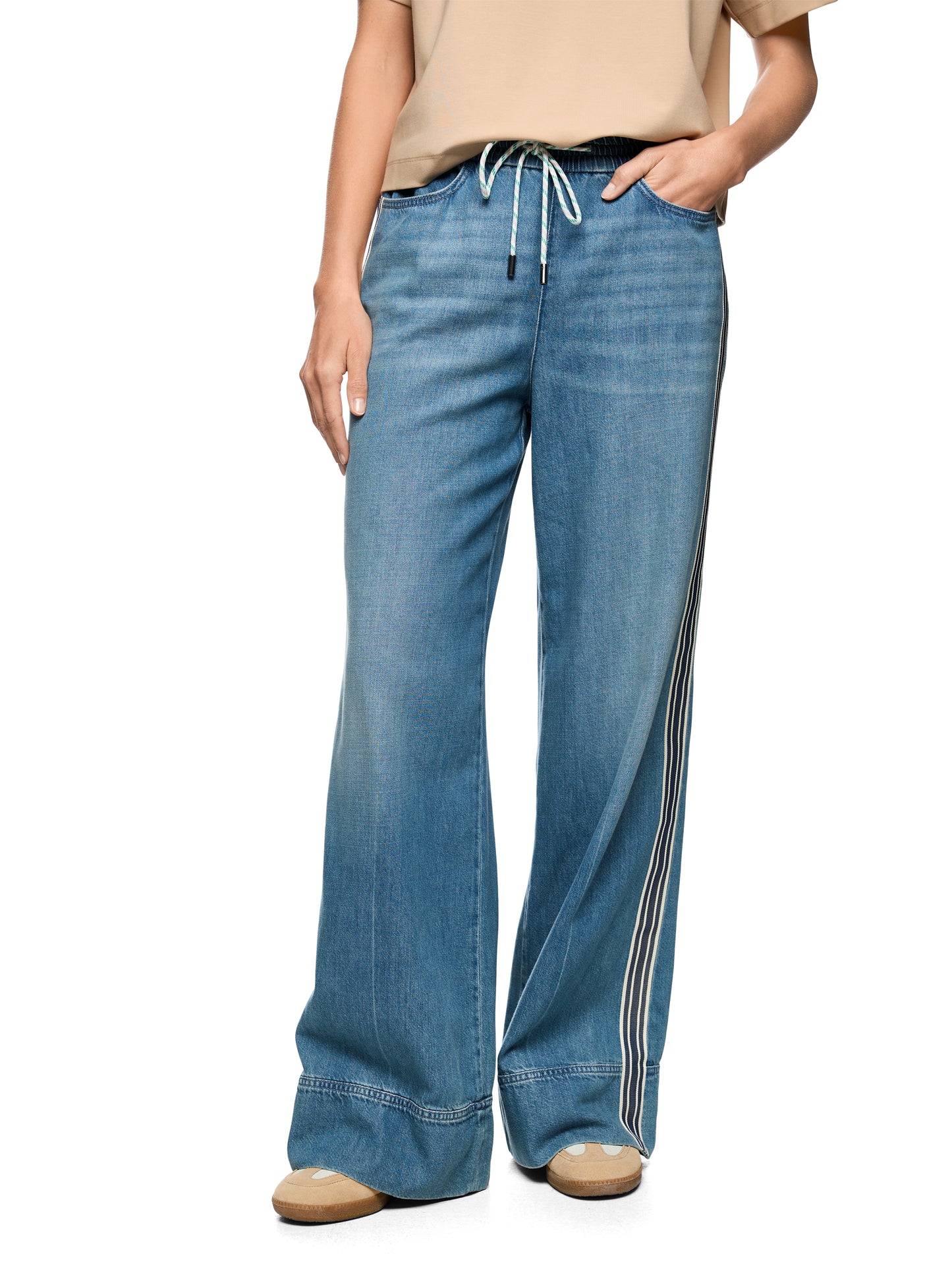 Drawstring Jean In Soft Blue Denim by Marc Cain - view 2