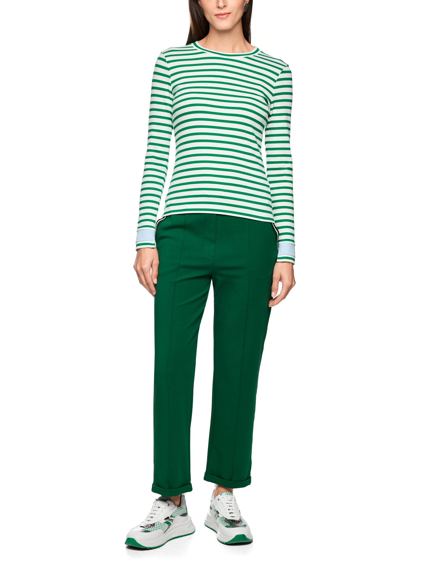Cotton Rib T-Shirt In Bright Emerald Stripe by Marc Cain - view 6