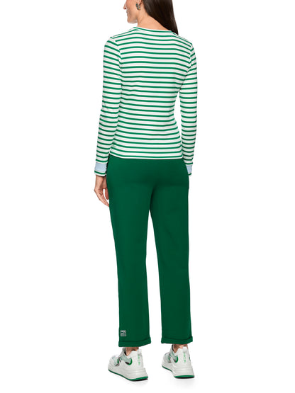 Cotton Rib T-Shirt In Bright Emerald Stripe by Marc Cain - view 5