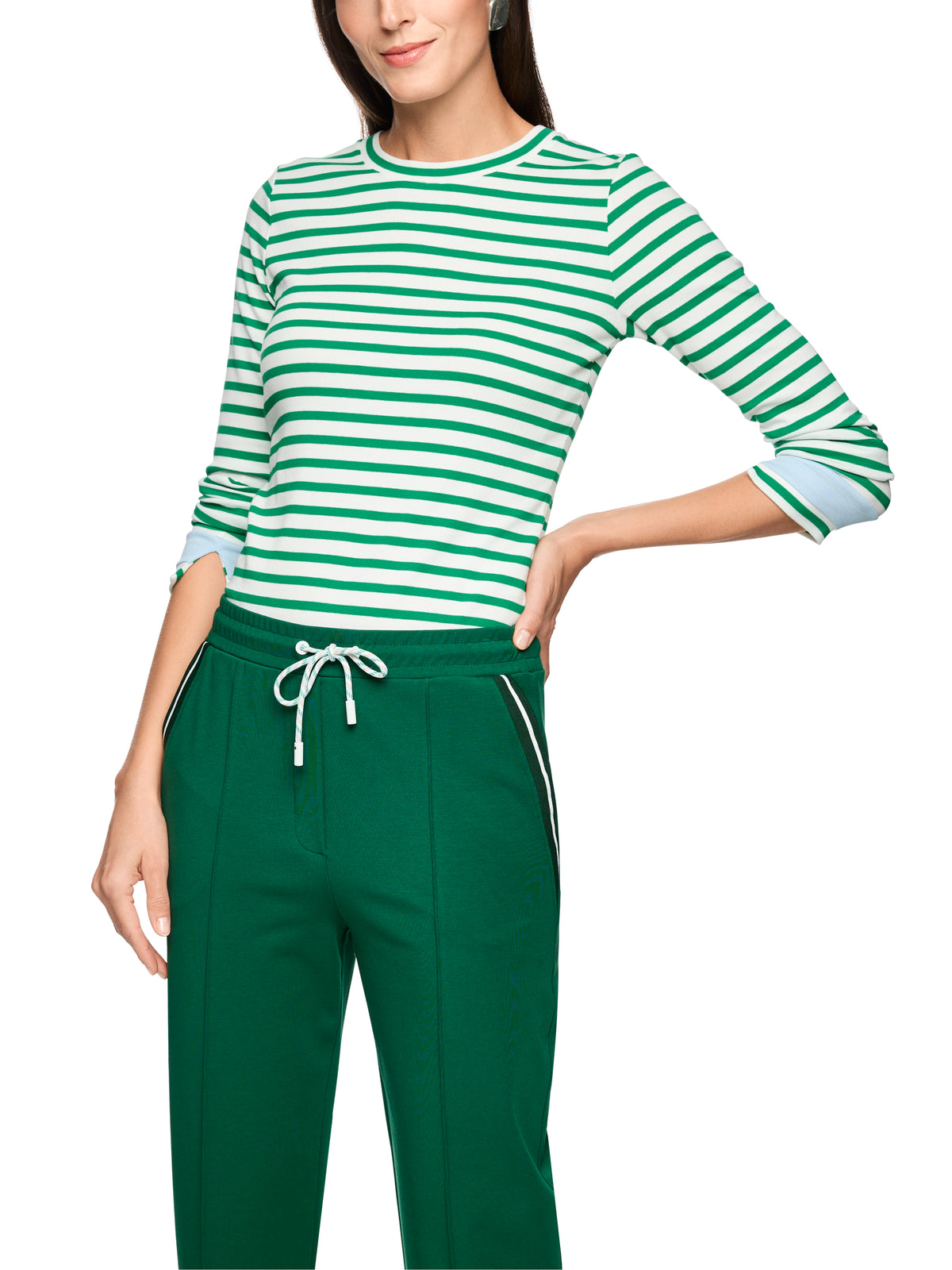 Cotton Rib T-Shirt In Bright Emerald Stripe by Marc Cain - view 2