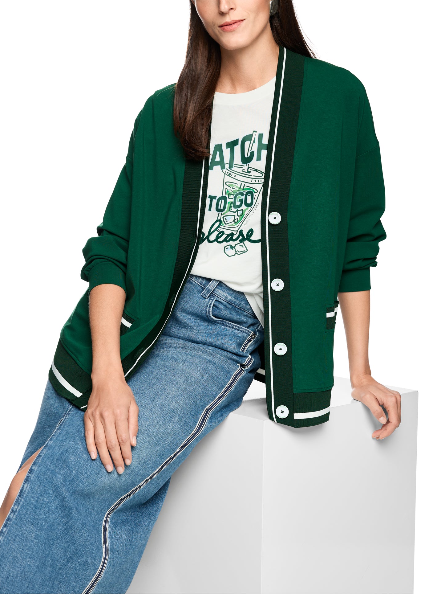 Varsity Jacket In Dark Jade Green by Marc Cain - view 3